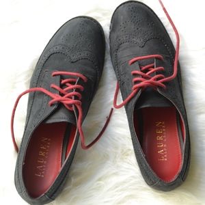 RALPH LAUREN | Imogen Black Nubuck Oxfords
